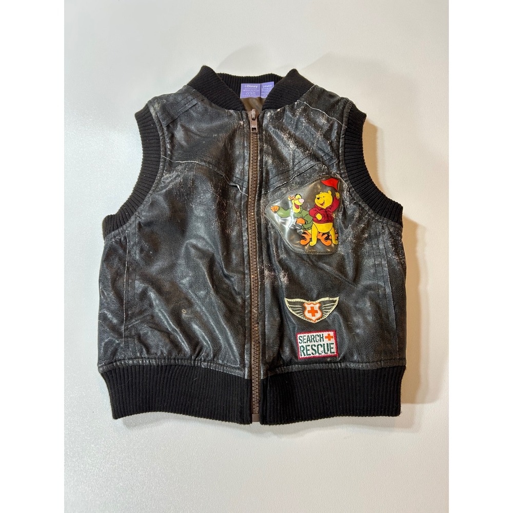 Disney Winnie the Pooh Faux Leather Vest Boys 24M Black Search Rescue Patch